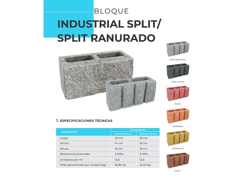 Bloque Industrial Split/ Split ranurado