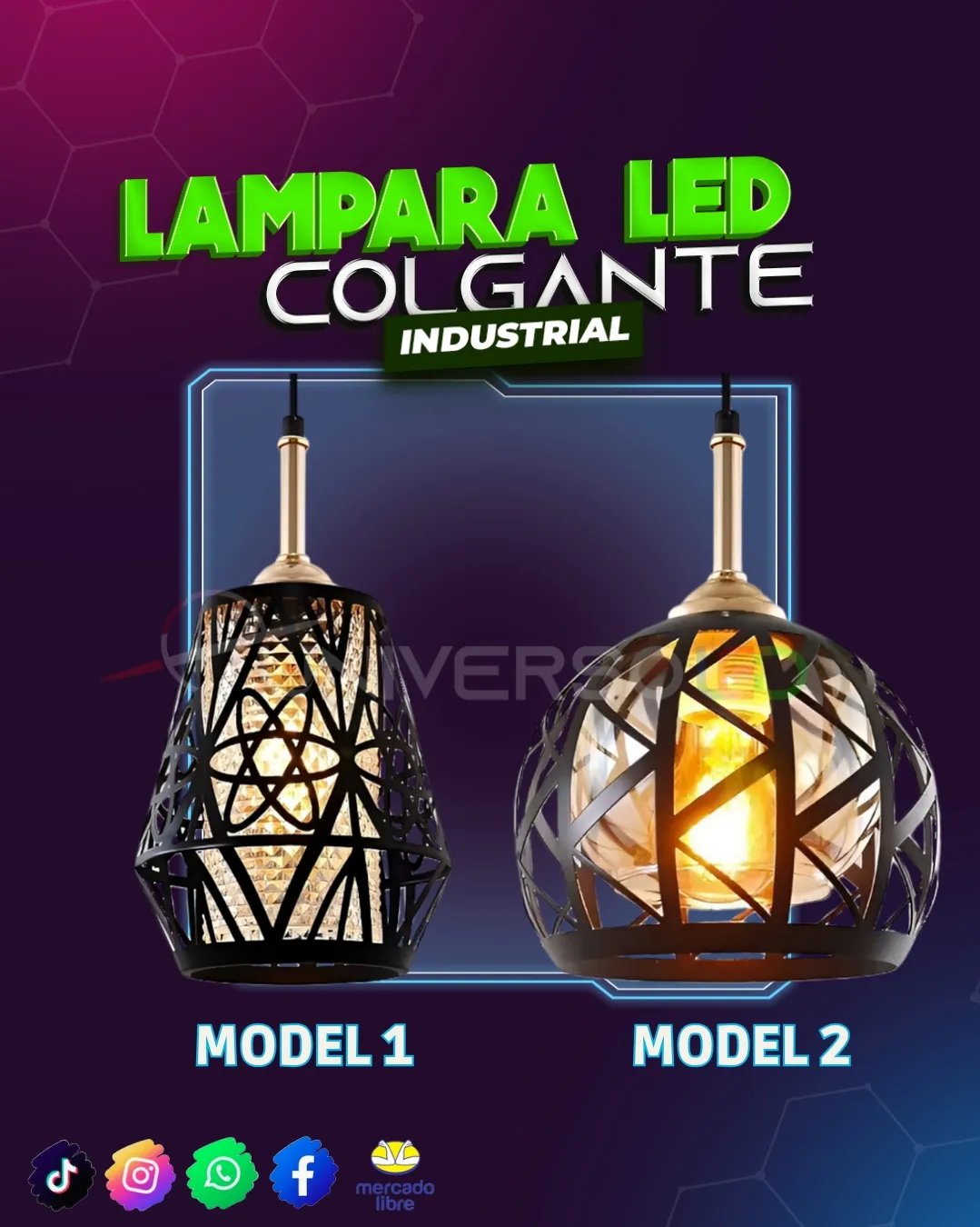 Lampara colgante Vintage decorativa plastico o vidrio industrial metal moderna