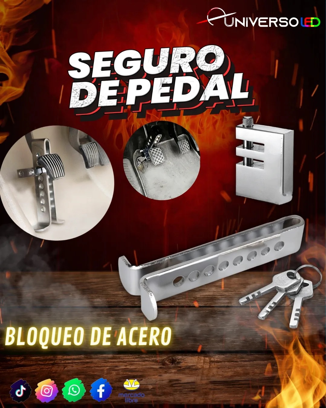 Seguro de Pedal Antirobo Bloqueo de Acero Traba de Seguridad