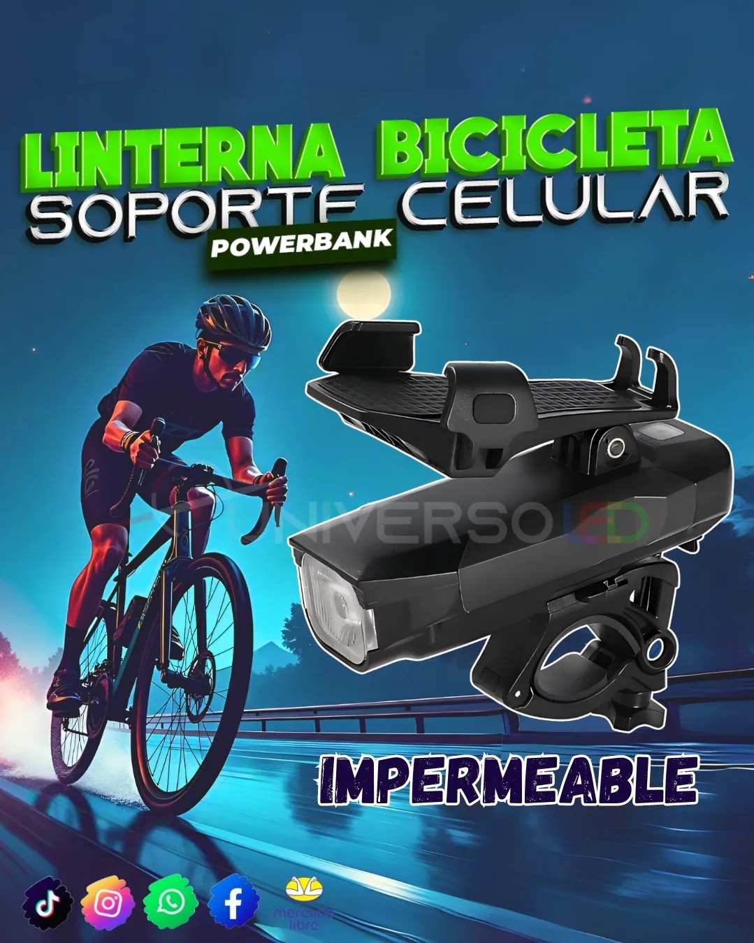 Pedalea Seguro: Linterna de Bicicleta con Soporte de Teléfono Celular y Alarma