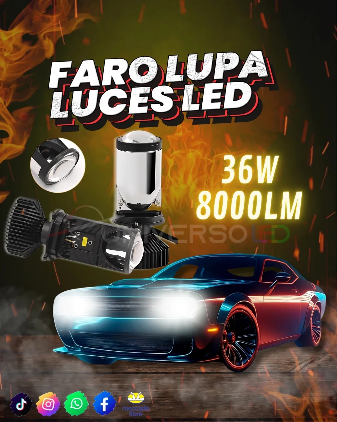 Faro Lupa Luces LED H4 Neblineros