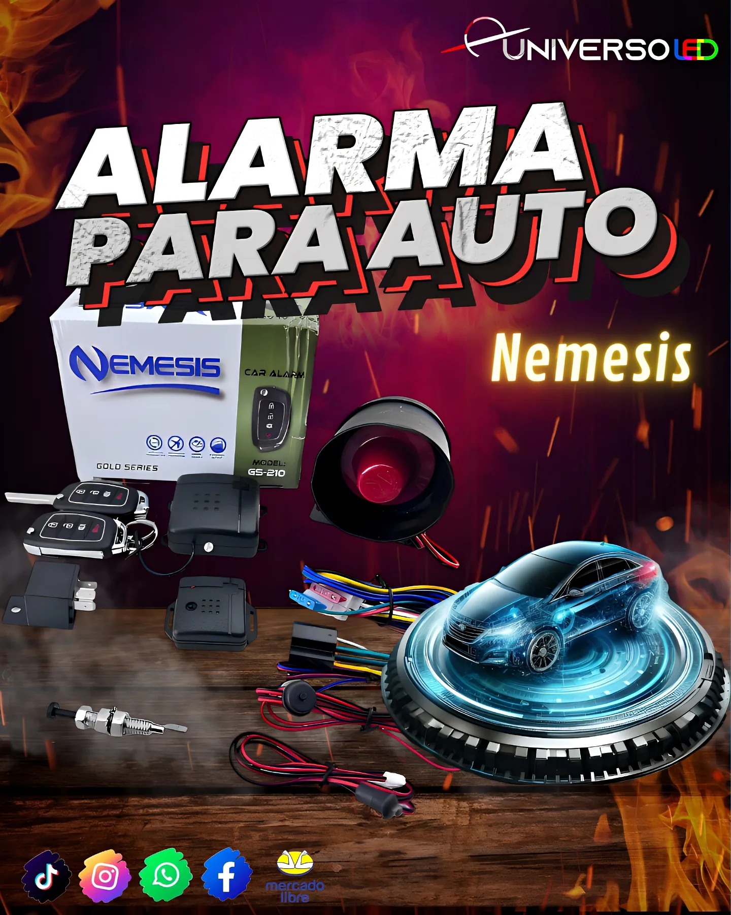 Alarma para auto Nemesis con llave 