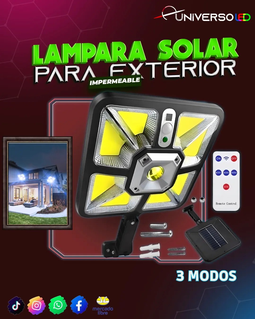 Lampara Solar para exterior 220 LED Impermeable sensor de movimiento