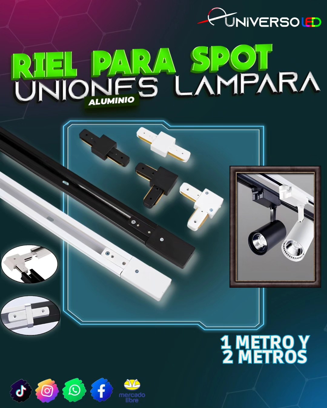 RIEL para Spot LED, Uniones Recto 