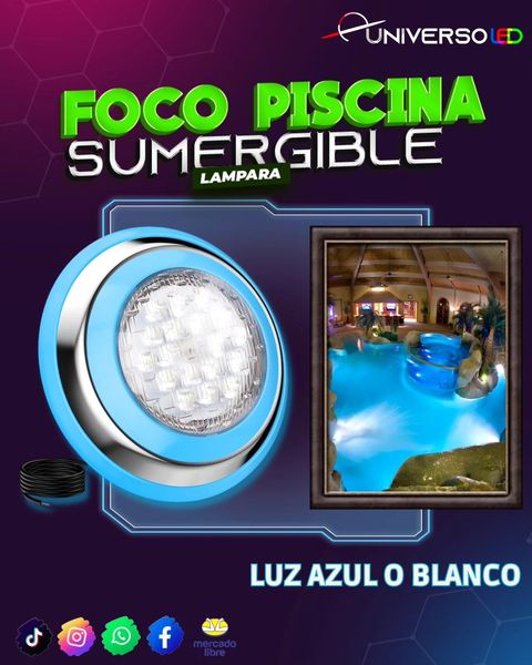 Lampara Foco LED Sumergible para piscina Blanco/Azul 12w ip68