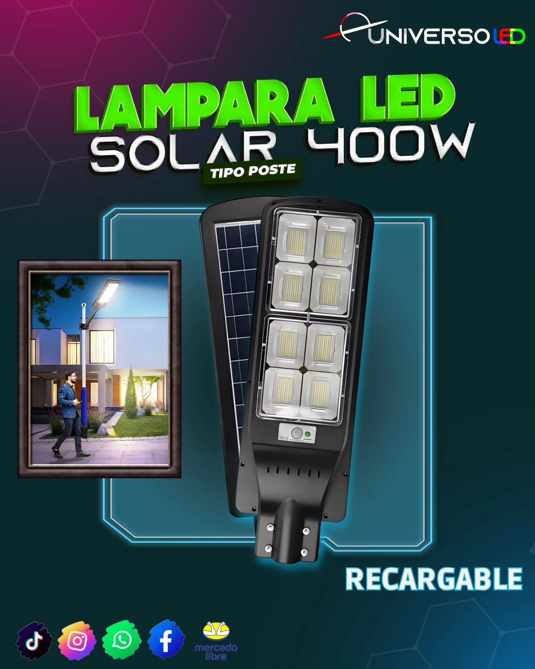 Lampara Solar Poste 400w LED