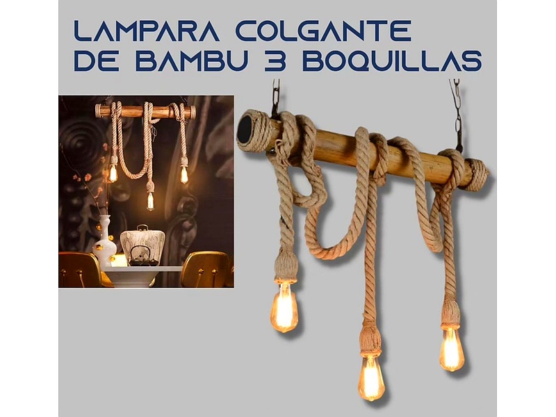 Lámpara Colgante de Bambú 3 Boquillas Ec