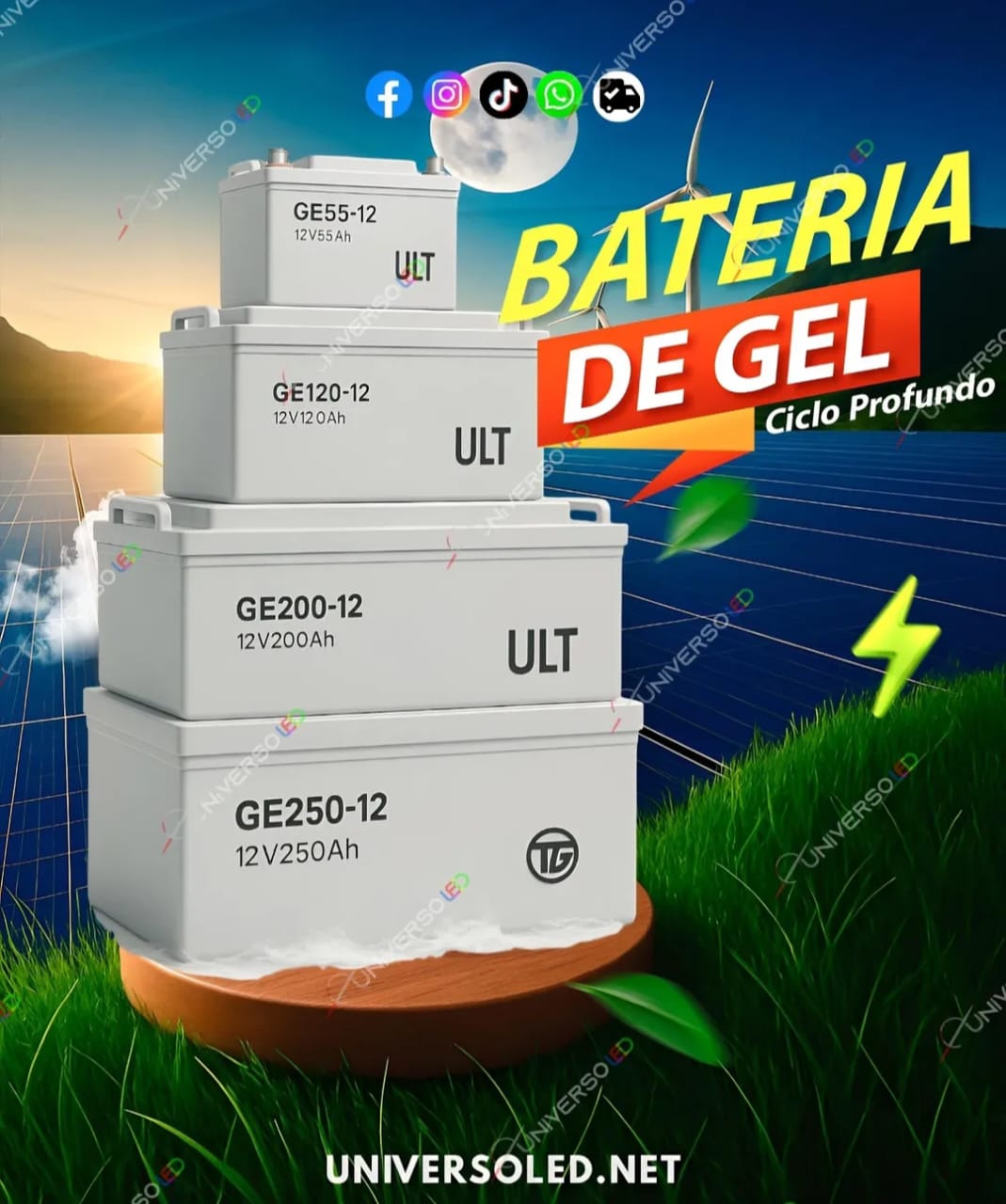 BATERIAS DE GEL CICLO PROFUNDO 12V 55AH, 120AH, 200AH, 250AH