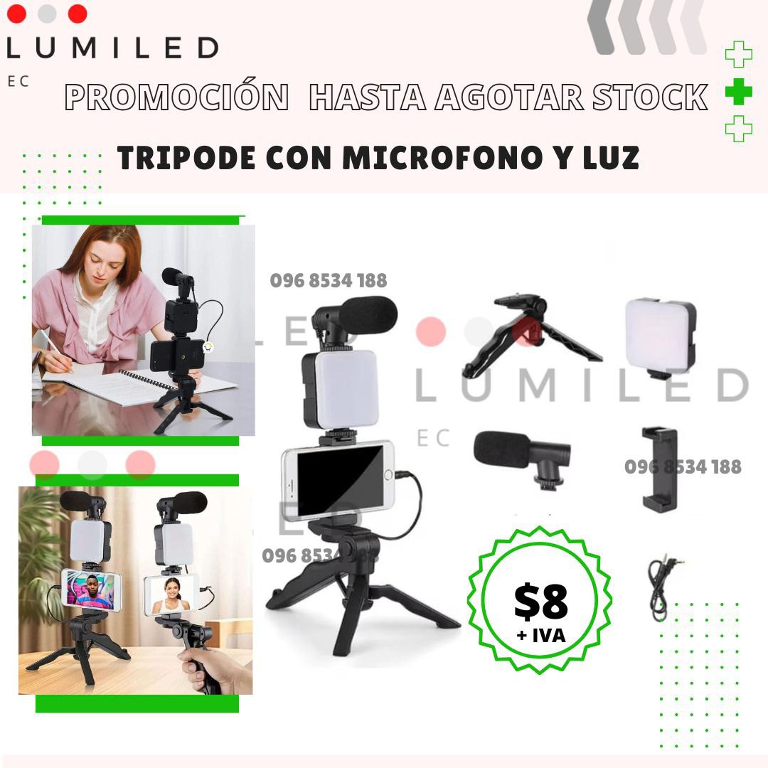 PROMOCIÓN HASTA AGOTAR STOCK   TRIPODE CON MICRÓFONO Y LUZ