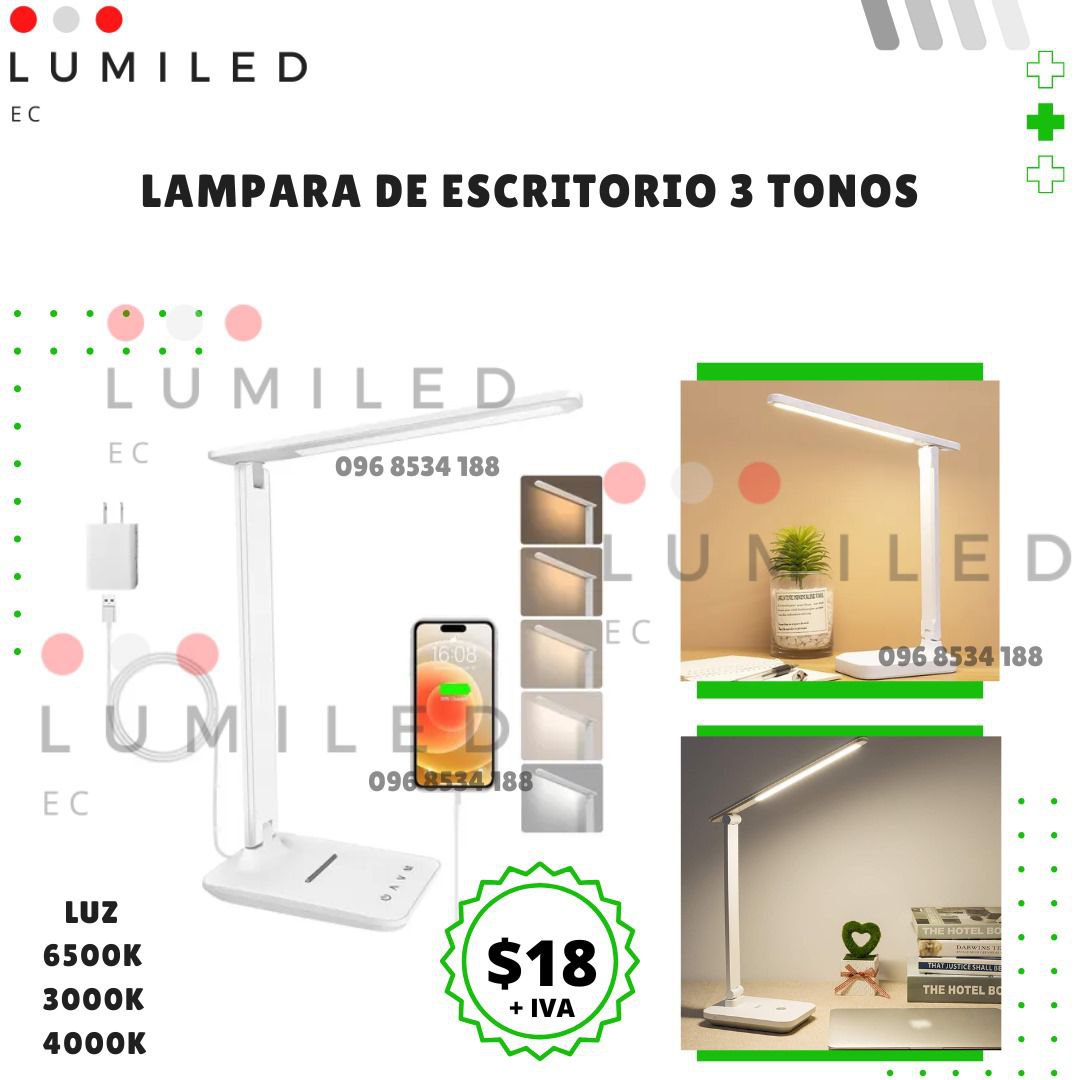 LÁMPARA DE ESCRITORIO 3 TONOS Puerto USB
