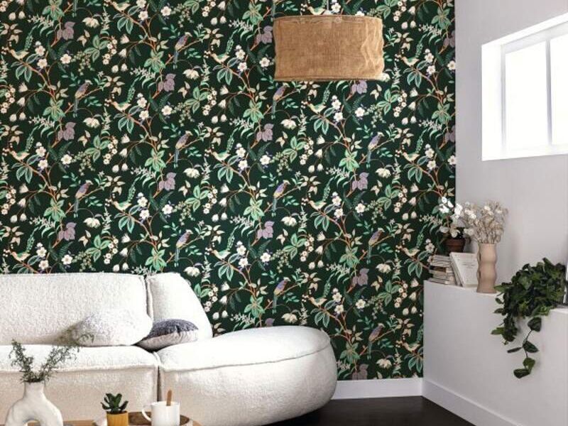 Papel Tapiz Negro Floral Guayaquil