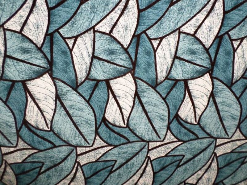 Textil Lino Hojas Celeste Cuenca