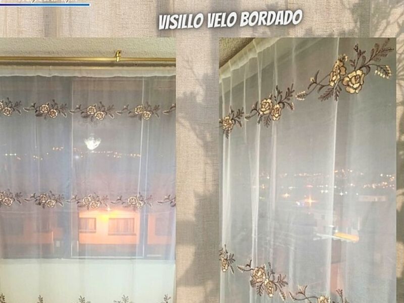 Cortina visillo velo bordado dorado Quito
