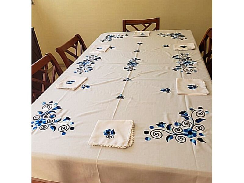 Mantel de mesa flores azul timbrado Ibarra