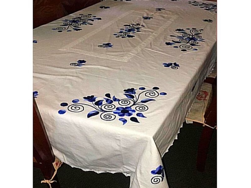 Mantel de mesa flores azul timbrado Ecuador