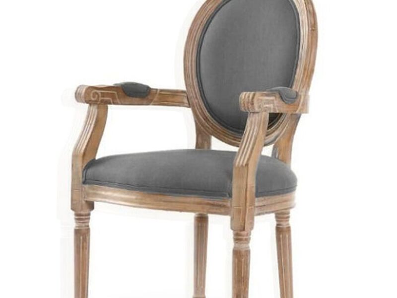 SILLA DE MADERA Y LINO GRIS