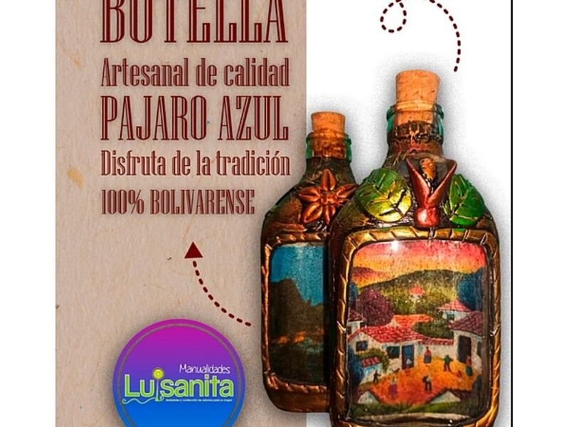 Botella artesanal pájaro azul Guaranda