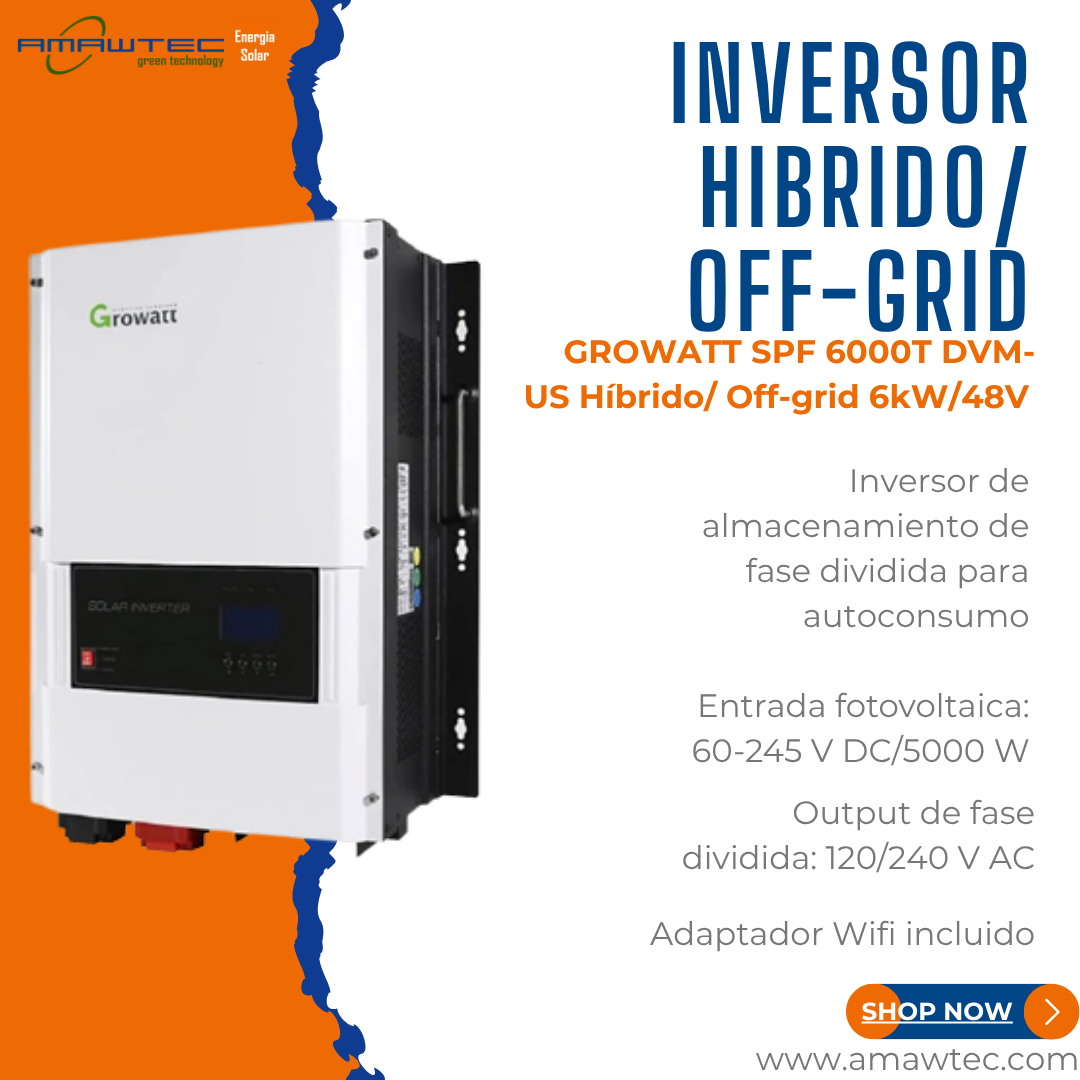 Inversor GROWATT SPF 6000T DVM-US Híbrido/ Off-grid 6kW/48V