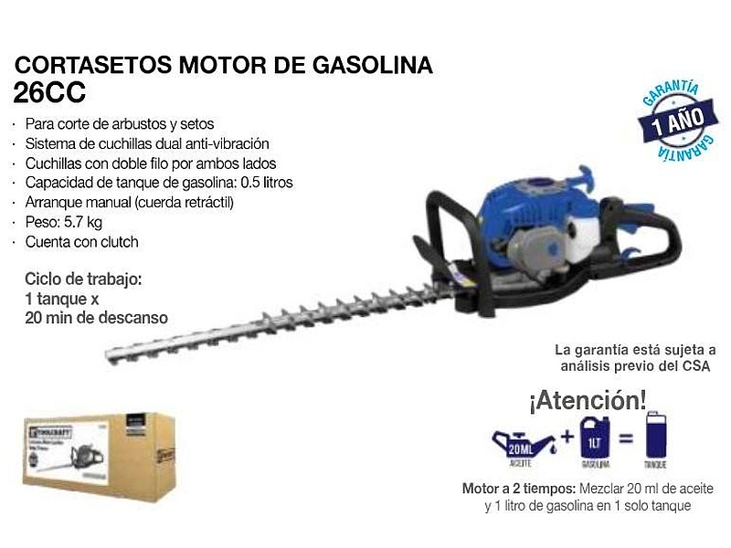 Cortasetos Motor a Gasolina 26 cc, Quito