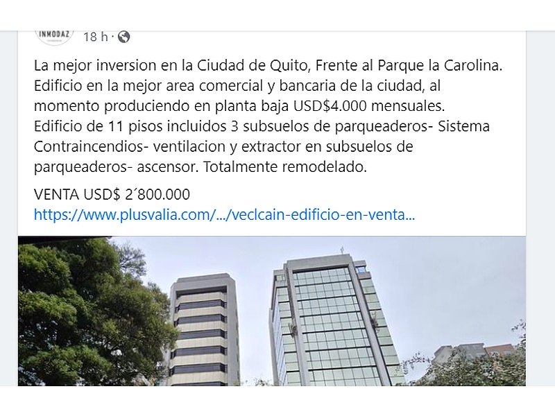 Edicicio en venta sector La Carolina Quito 
