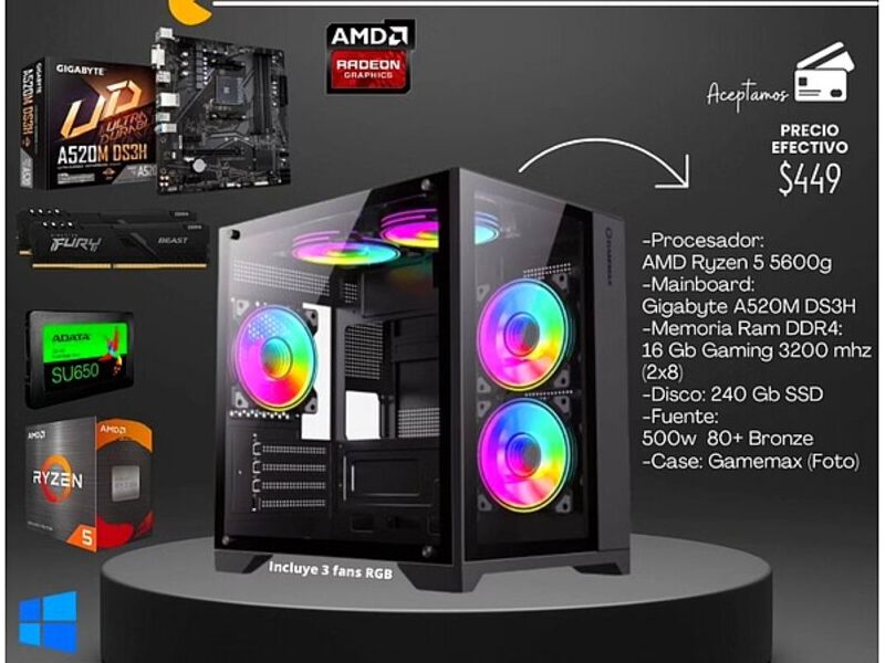 PC ryzen 5 5600G gigabyte A520M Quito