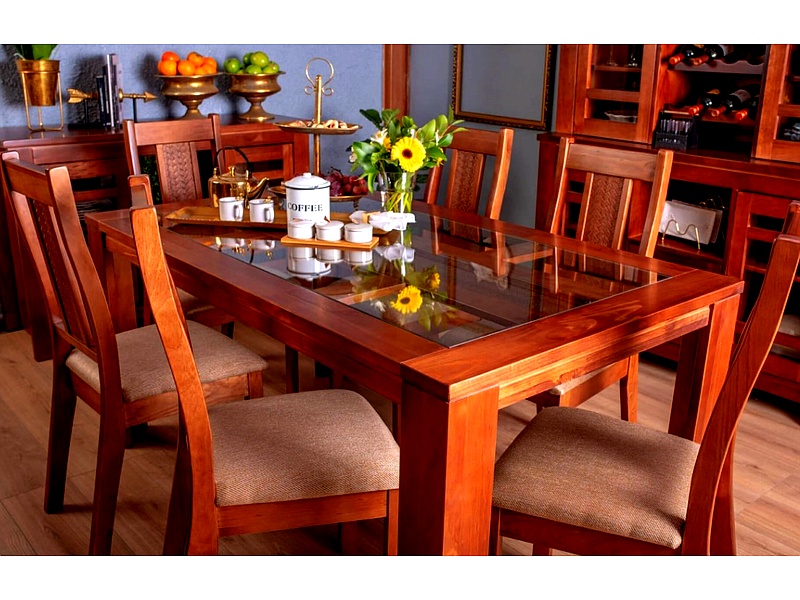 Juego comedor miel mesa cristal Ecuador