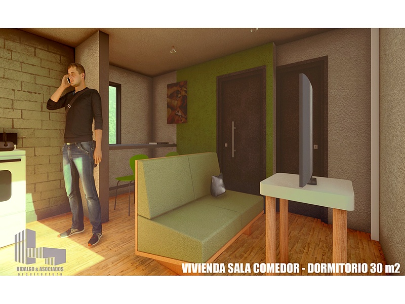 Diseño comerdor y sala compartida Ecuador