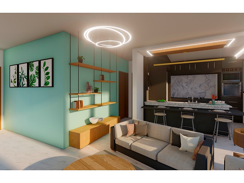 Diseño comerdor y sala compartida Ecuador