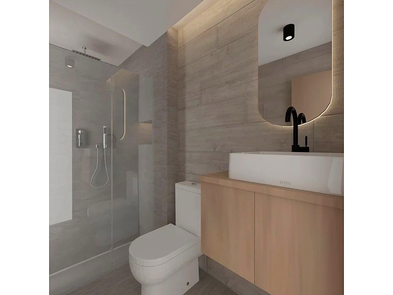 Diseño baño beige Ecuador