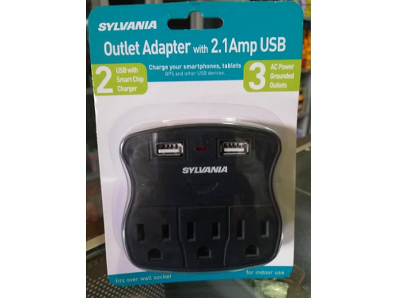 ADAPTADOR DE PARED 3 TOMAS + 2 USB SYLVANIA P27903-36 COD: LES46321 - ECUADOR