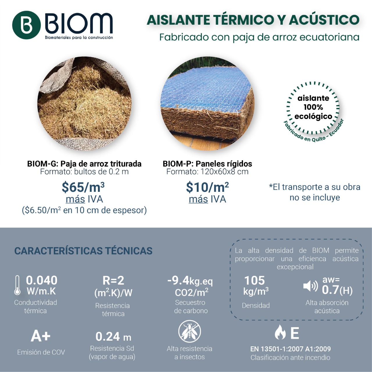 BIOM AISLANTE TÉRMICO Y ACÚSTICO ECOEFICIENTE