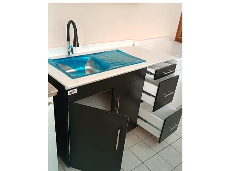 Mueble Negro Lavabo Acero Quito