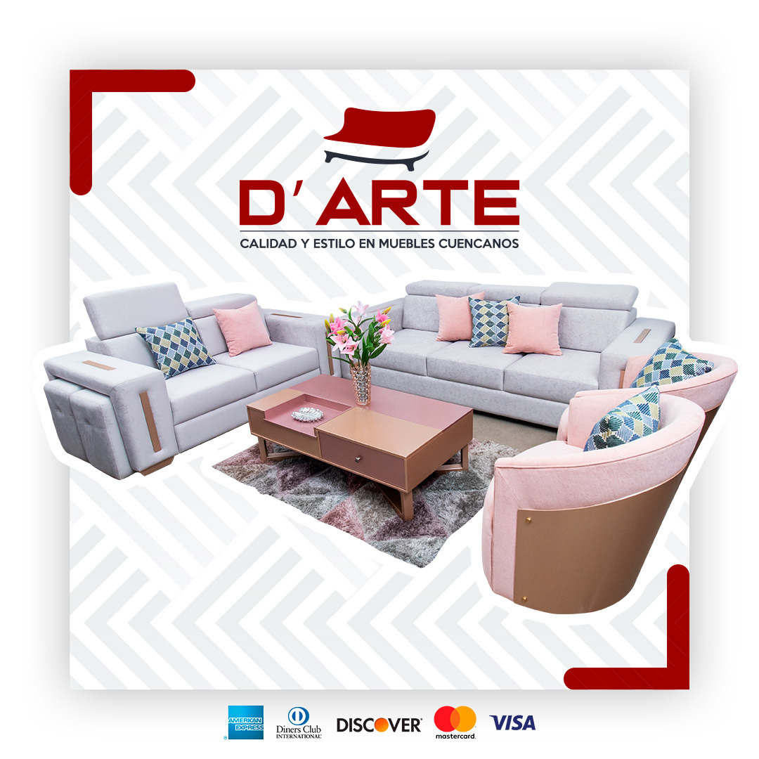 Muebles de sala de color rosa y gris Ecuador Mueblería D' Arte La Quadra