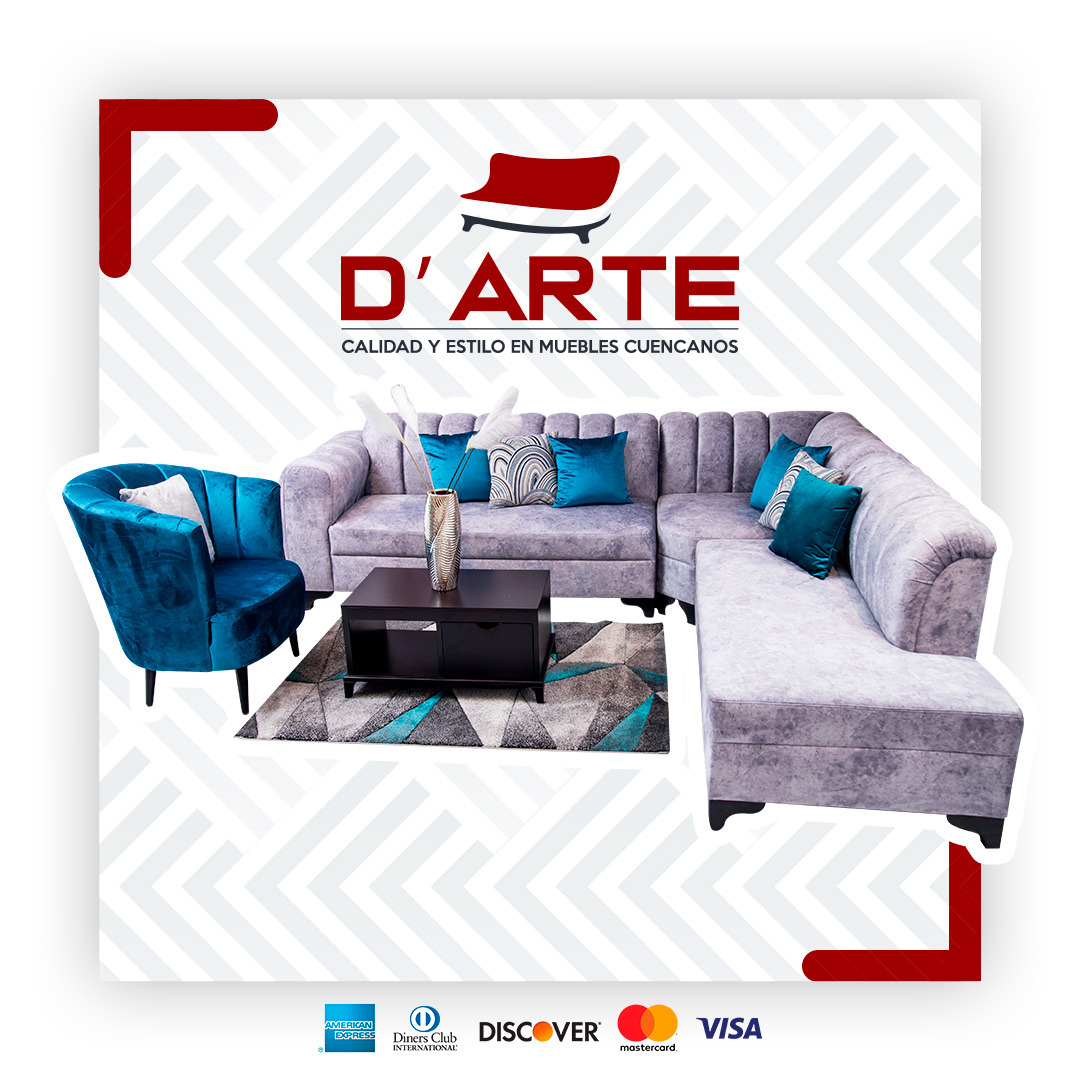 Sofá moderno de color gris y turquesa Ecuador Mueblería D' Arte La Quadra