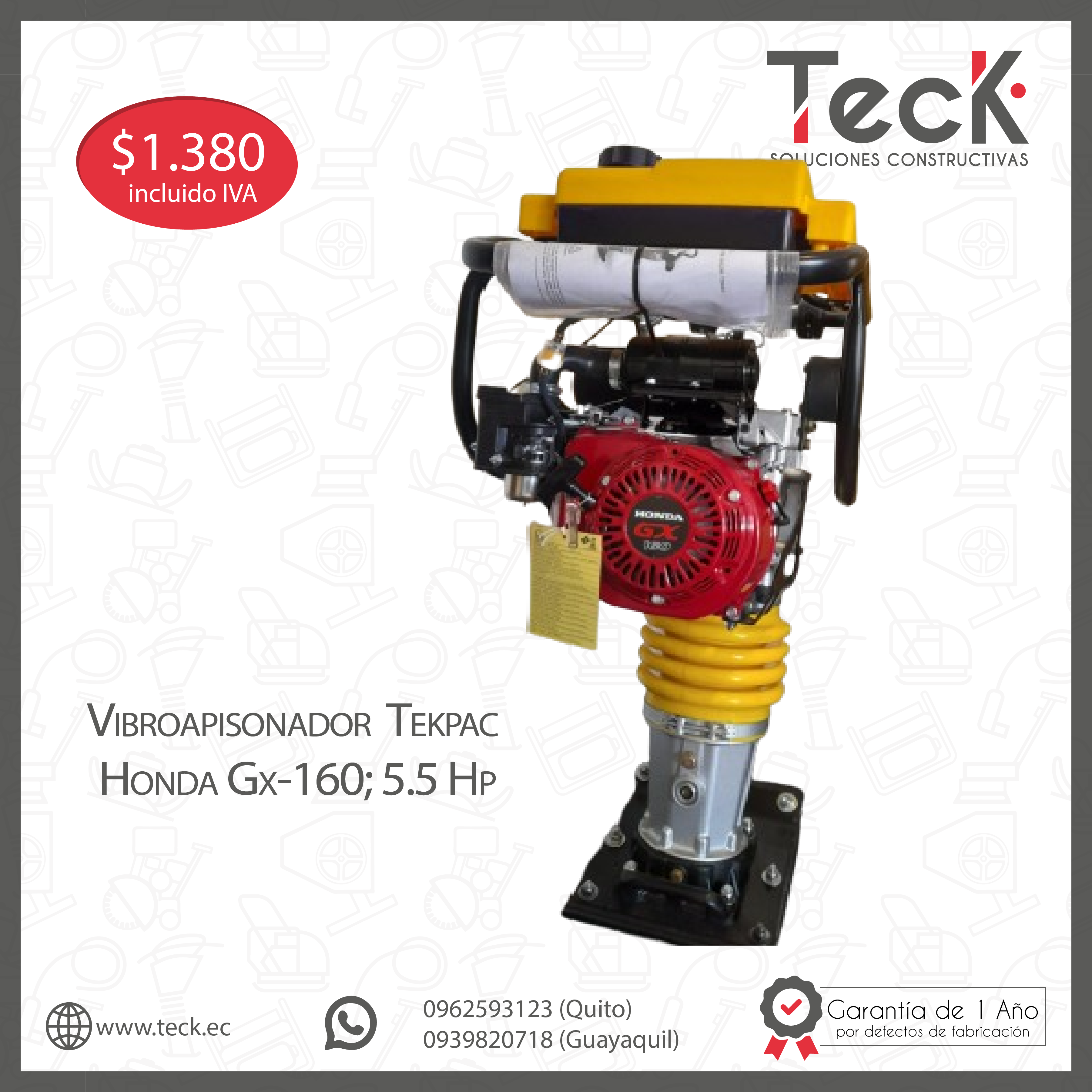 Vibroapisonador / Compactador  Marca Tekpac 14 Kn Compactación 