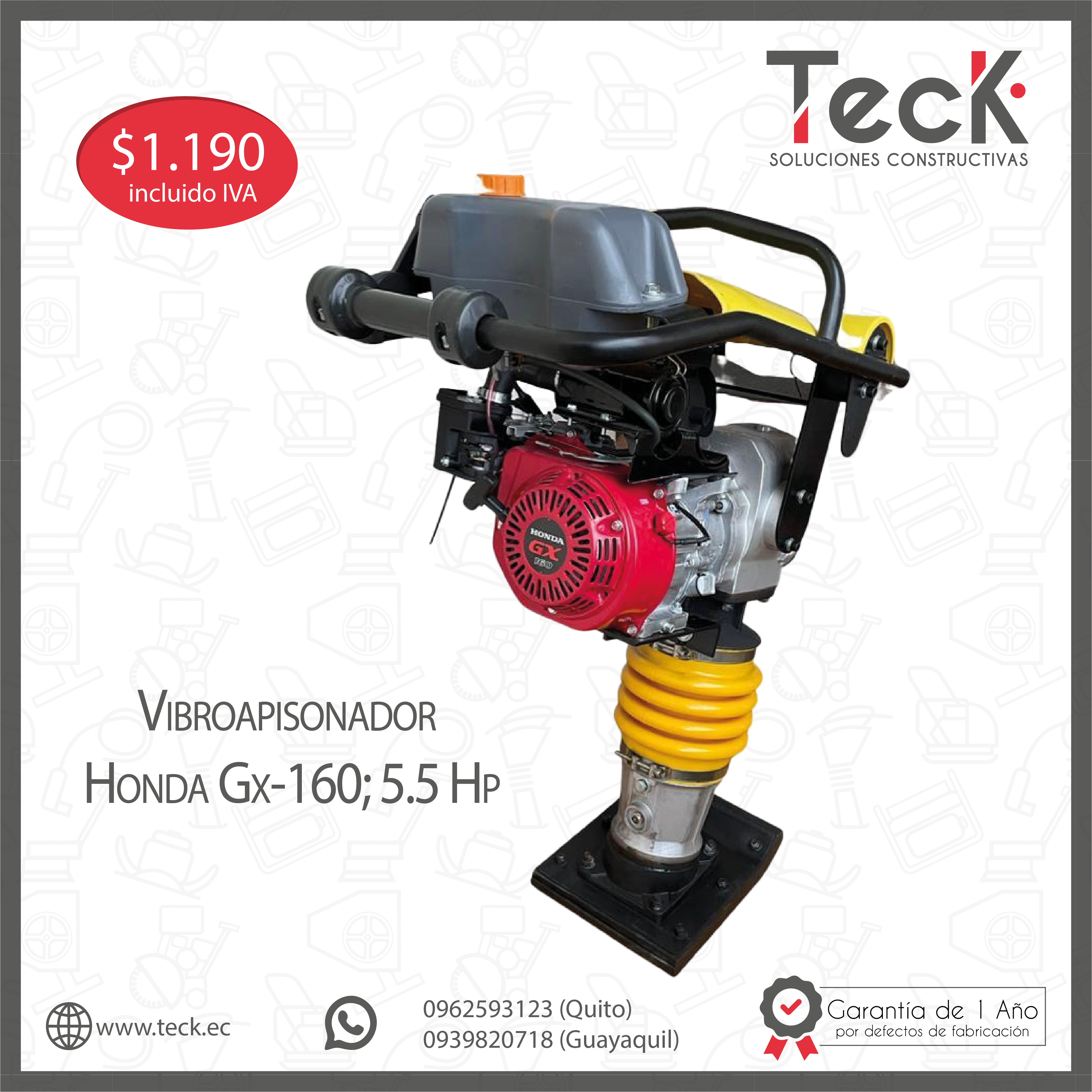 Vibroapisonador / Sapo compactador Motor Honda 5.5 Hp 12 Kn 