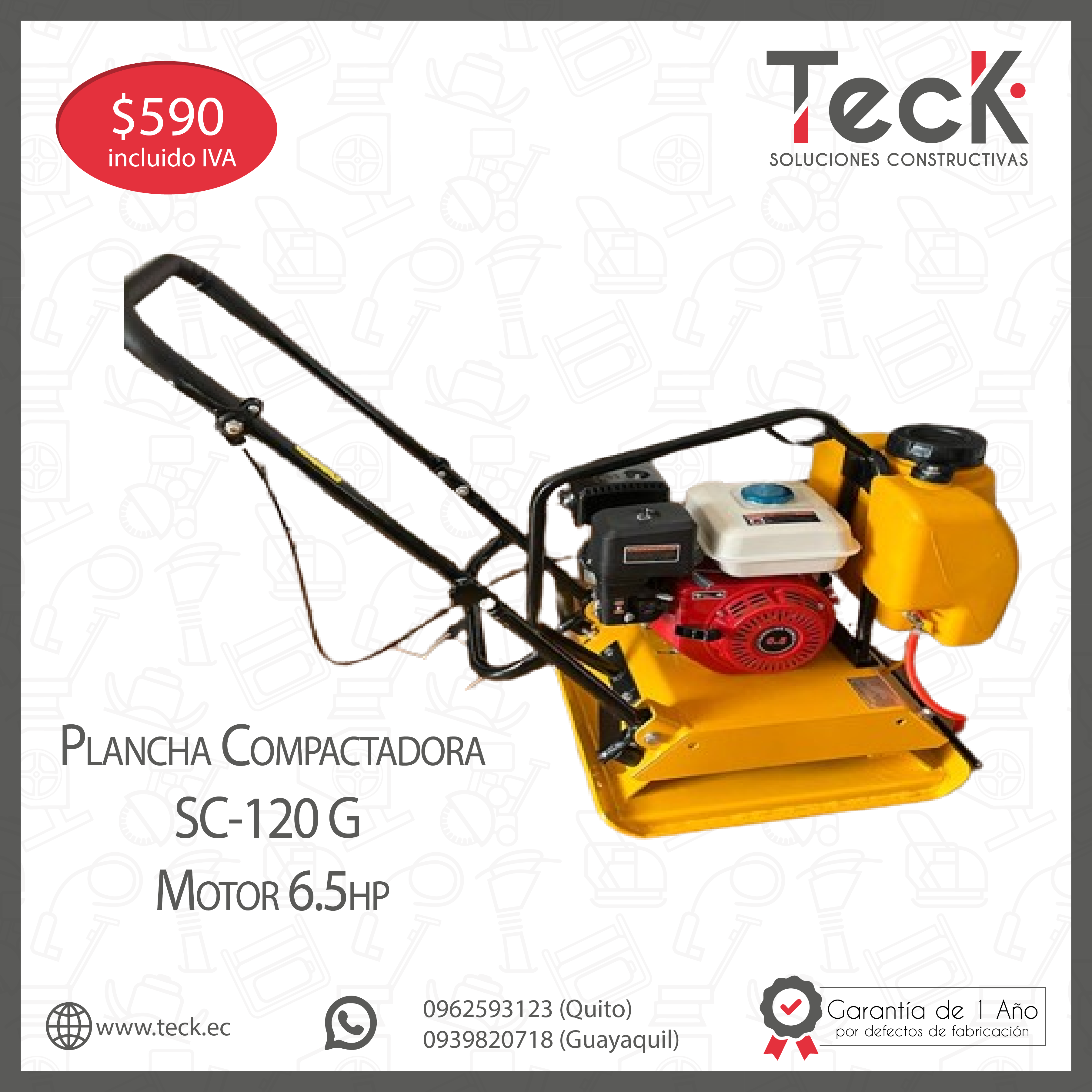 Plancha Compactadora SC-120G; Motor 6.5 hp 